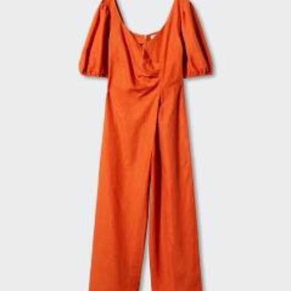 Mango Shortsleeve Jumpsuit with Puff Sleeve - Orange - XS - Picture 4 of 5
